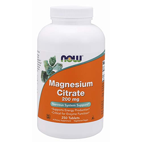 NOW Supplements, Magnesium Citrate 200 mg, Enzyme Function*, Nervous System Support*, 250 Count (Pack of 1) - 250 Count (Pack of 1)