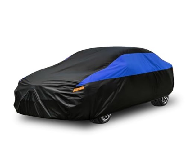 GUNHYI Car Cover for Automobiles All Weather Waterproof, Universal Fit Sedan Porsche 911, Toyota Corolla/Prius, Honda Civic, Subaru Impreza/WRX, Chevy Cruze, Nissan Sentra, Acura RDX etc. - Black-Blue - 2 Fit Sedan/Coupe-Length (175" To 183")