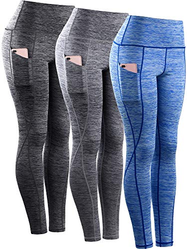 NELEUS Women's Yoga Pant Tummy Control High Waist Running Leggings with Pocket - Small 9048# 3 Pack,red/Denim Blue/Navy