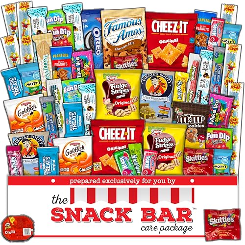 The Snack Bar - Snack Care Package (50 count) - Variety Assortment with American Candy, Fruit Snacks, Gift Crave Snack Box for Lunches, Office, College Students, Road Trips, Holiday Gifts, Gift Basket Adult Kid Guy Girl Women Men School Birthday