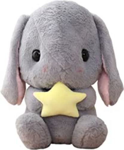 HOUPU Soft Toy - Sitting Lop Eared Rabbit, Easter White Rabbit Stuffed Bunny Animal with Carrot Soft Lovely Realistic Long-Eared Standing Pink Plush Toys (Gray-Star,8.6in/22cm) - Gray-star 8.6in/22cm