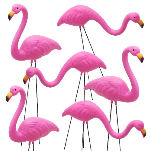 JOYIN Set of 6 Small Pink Flamingo Yard Ornament Stakes Mini Lawn Plastic Flamingo Statue with Metal Legs for Sidewalks, Outdoor Garden Decoration, Luau Party, Beach, Tropical Party Decor, 2 Styles - 