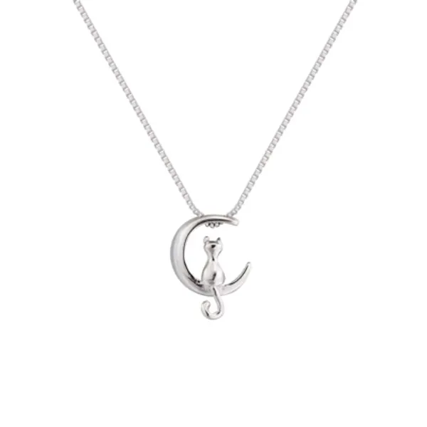 Power Necklace 925 Silver Lovely Cat Moon Animal Minimalist Charm Collares Pendant Necklace