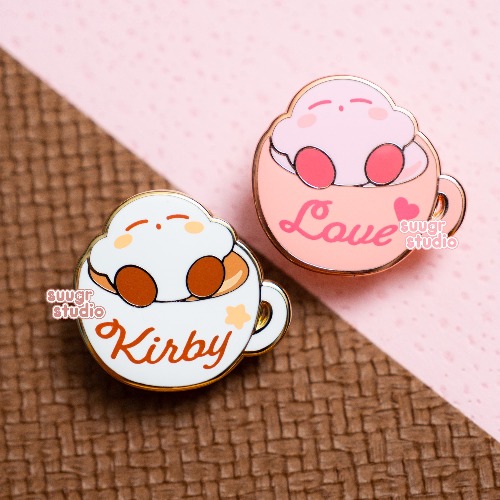 Latte Cup Poyo Hard Enamel Pins - Set of Both / [A Grade] / Simple Rubber Back