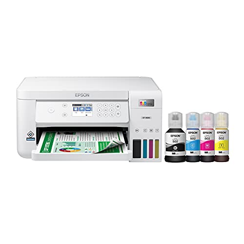 Epson EcoTank ET-3830 Wireless Color All-in-One Cartridge-Free Supertank Printer with Scan, Copy, Auto 2-Sided Printing and Ethernet – The Perfect Printer Productive Families,White - ET-3830