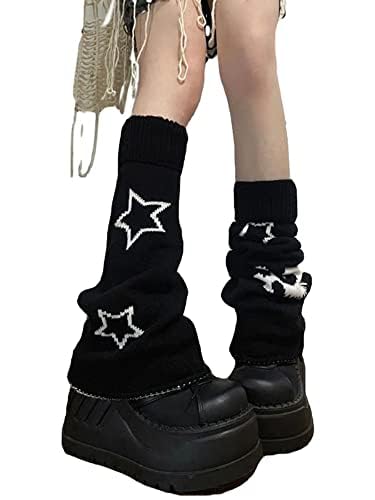 heyheyshine Y2k Star Skull Print Two Side Wear Knitted Leg Warmers Socks Punk Girls Japanese Kawaii Streetwear Leg Cover - Skull Star Flared - Two pairs