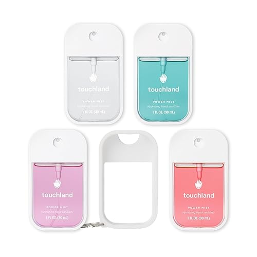 Touchland Hydrating Hand Sanitizer Spray Bundle, DREAM 5 Set (Watermelon, Berry, Beach Coco, Sandalwood Power Mists, Icy White Hand Mist Case), 1 FL. OZ. Travel Size - Dream Five Set