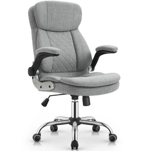 YAMASORO Fabric Office Chair Ergonomic Executive Chair with Lumbar Support,Home Office Desk Chairs Flip up Arms with Wheels, Grey - Grey Modern