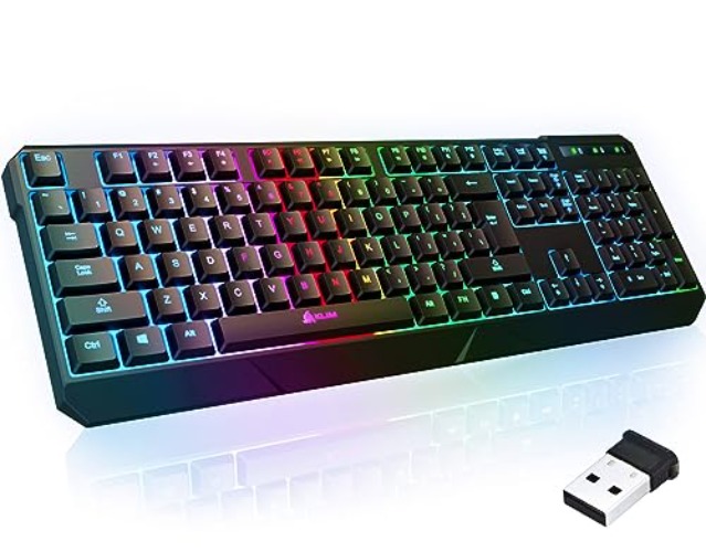 KLIM Chroma Wireless Gaming Keyboard RGB - New 2023 - Long-Lasting Rechargeable Battery - Quick & Quiet Typing - Water Resistant Backlit Wireless Keyboard - Teclado Gamer - PC PS5 PS4 Xbox One Mac - Black