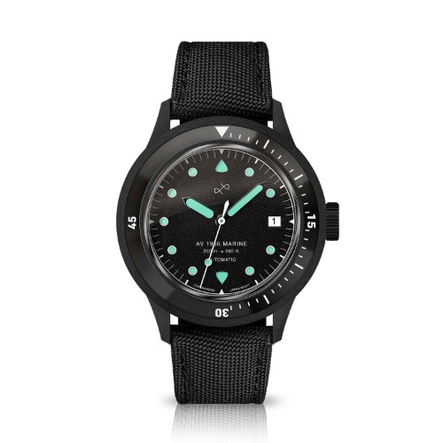1956 Marine Automatic, All Black / Blue Light | Black Silicone + Black Cordura