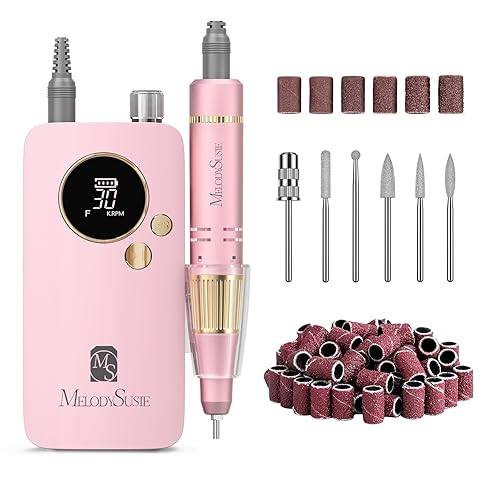 MelodySusie Portable Nail Drill 30000 RPM,Professional Rechargeable Electric Nail File,SC320F Cordless Nail E File for Acrylic Nails Gel Polishing Removing,Efile Nail Kit for Manicure Salon Home,Pink - Pink