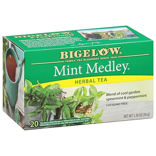 Bigelow Tea Mint Medley Herbal Tea, Caffeine Free Mint Tea with Spearmint and Peppermint, 20 Count Box (Pack of 6), 120 Total Tea Bags - Mint Medley - 20 Count (Pack of 6)