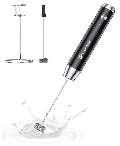 Maestri House Rechargeable Milk Frother with Stand, Handheld Electric Foam Maker Waterproof Detachable Stainless Steel Whisk Drink Mixer Foamer for Lattes, Cappuccino - Black
