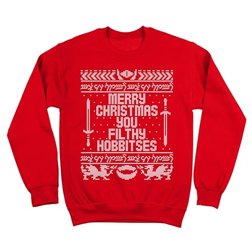 Merry Christmas You Filthy Hobbitses Funny Ugly Sweater Contest Party Hobbit Humor Mens Sweatshirt - Small - Red