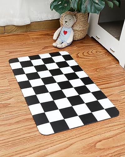 Ralxion Checkered Dog Feeding Mat, Absorbent Mats for Dog Food and Water Bowl, Dispenser, Feeder, Retro Aesthetic Black Checkerboard Pet Placemat for Dogs, Cats, Puppy Accessories, 16" X 24” - Black Checkered - 16*24
