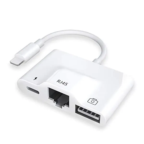 RJ45 Ethernet LAN Wired Network Adapter,3 in 1 Wired Ethernet Adapter with USB 3 Camera Adapter and Charge Port,10/100Mbps High Speed Compatible with iPhone/iPad