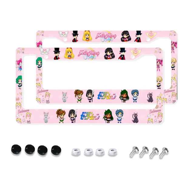 License Plate Cover Frame 2 Pack Metal Car Plate Car Decorative with Screw Caps Cover Set - anime 6 onesize