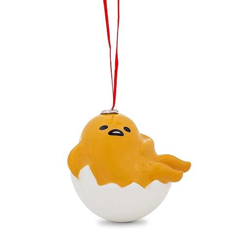 Surreal Entertainment Sanrio Gudetama The Lazy Egg Shatterproof Decoupage Ornament | Festive Christmas Tree Decoration - 4 Inch