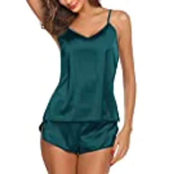 Ekouaer Pajamas for Women Silk Sleepwear Soft Lingerie Satin Cami Shorts Set Nightwear