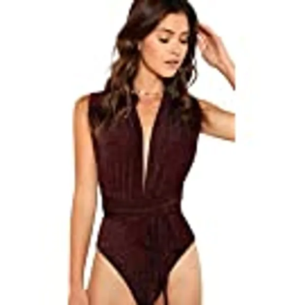 Verdusa Women's Sleeveless Sexy Deep V Neck Cross Back Bodysuit