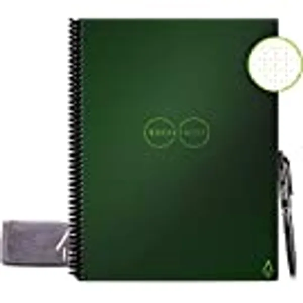 Rocketbook Smart Reusable Dotted Grid Eco-Friendly Notebook with 1 Pilot Frixion Pen & 1 Microfiber Cloth Included - Terrestrial Green Cover, Letter Size (8.5" x 11")