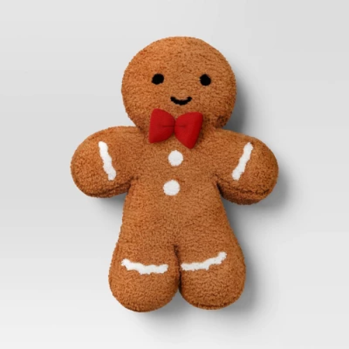 Christmas Shaped Gingerbread Man Faux Shearling Throw Pillow Brown - Wondershop™