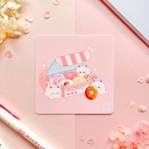 Donuts and Strawberry Kitties Art Print | 4 x 4