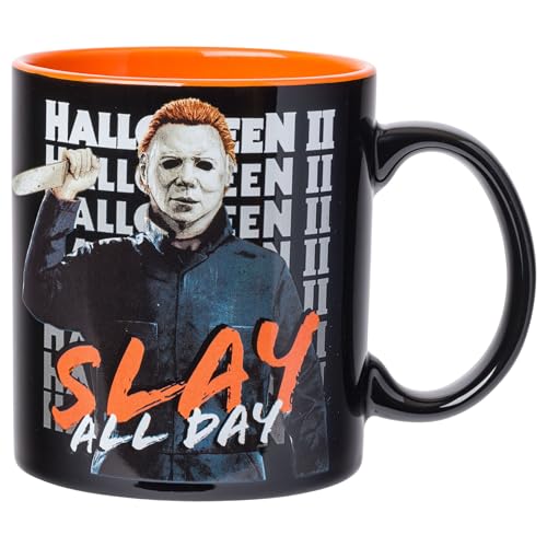 Silver Buffalo Halloween II Slay All Day Scary Ceramic Mug with Sculpted Handle, 20 Ounces - Halloween II Slay All Day
