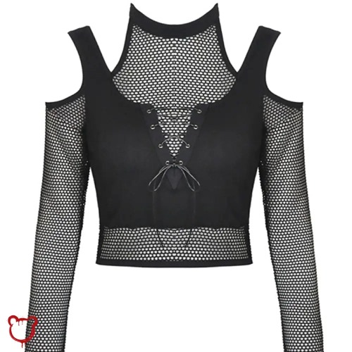 'Dark Cut-Out Net Top' - black / L