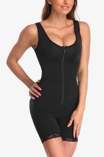 Full Size Zip-Up Lace Detail Shapewear - Black / XL