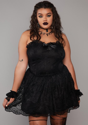 Plus Night Take Caution Lace Mini Dress | 2X