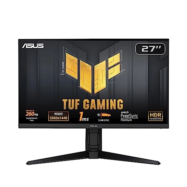 ASUS TUF Gaming 27” 1440P Gaming Monitor (VG27AQML1A) - QHD (2560 x 1440), 260Hz, 1ms, Fast IPS, Extreme Low Motion Blur Sync, G-SYNC Compatible, Freesync Premium, Variable Overdrive, DisplayHDR™ 400