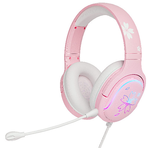 Sakura Pink Cherry Blossoms Gaming Headset, 360° Rotation Mic, Soft Earmuff Headphone for PS4, PS5, Xbox, PC & MAC, Switch, RGB Gradient Light Effect - 