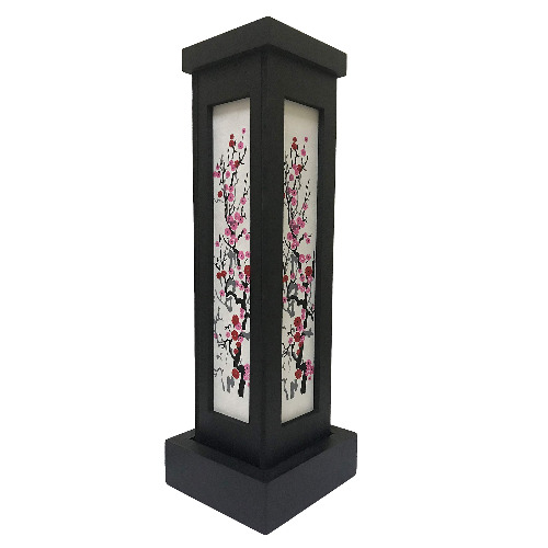 CRAFTMAVEN Wood Table Lamp with Japanese Cherry Blossom Tree Sakura, Handmade Asian Vintage Rice Paper Floor Lamp Shade Lighting for Home Decor, Bedroom and Desk, Large Oriental Shoji Lamp - 