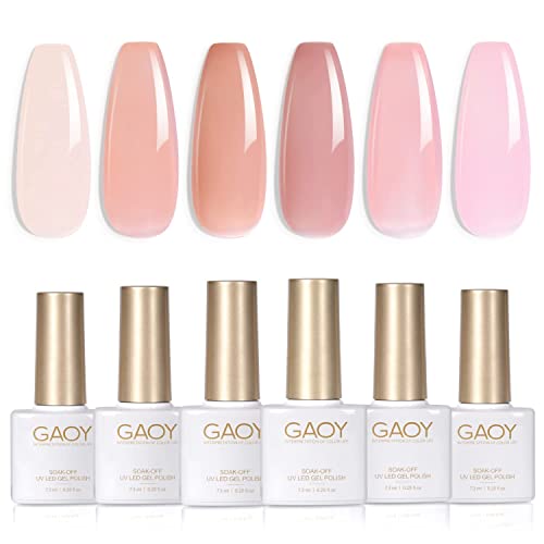 GAOY Jelly Nude Pink Gel Nail Polish Set of 6 Transparent Colors Sheer Gel Polish Kit - Sheer Jelly Nude Pink
