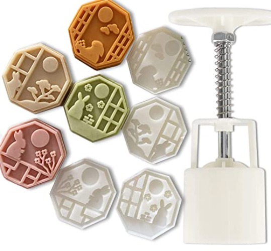 Mooncake Press Molds，Hand Press mooncake Dessert DIY with Stamps Flower Mode，Mooncake Shortbread Press DIY (4 Mid-Autumn Rabbit Stamps) - 4 Mid-Autumn Rabbit Stamps