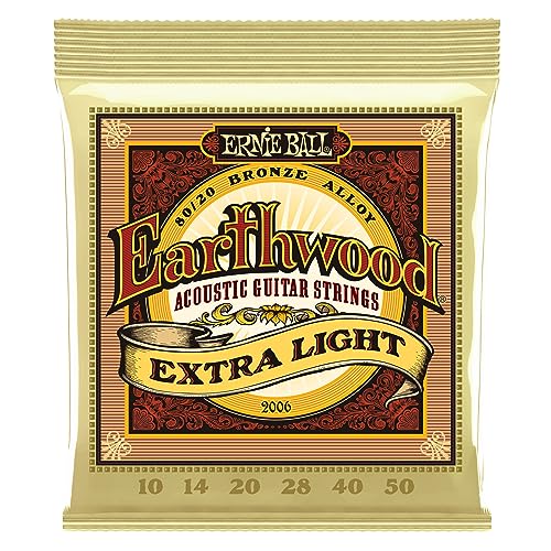 Ernie Ball Earthwood Extra Light 80/20 Bronze Acoustic Guitar Strings, 10-50 Gauge (P02006) - Extra Light (10-50) - Single Pack - Earthwood 80/20 set only