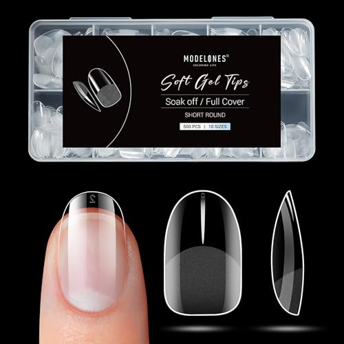 Modelones Short Oval Round Nail Tips - 500Pcs Pre-shaped Half Matte Full Cover False Nails Gel No Filed for Nail Extension Art DIY Salon, 10 Sizes - B1-Short Round-Half Matte