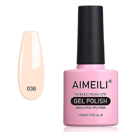 AIMEILI Soak Off U V LED Nude Gel Nail Polish - Soft Peach Pink (036) 10ml - Soft Peach Pink