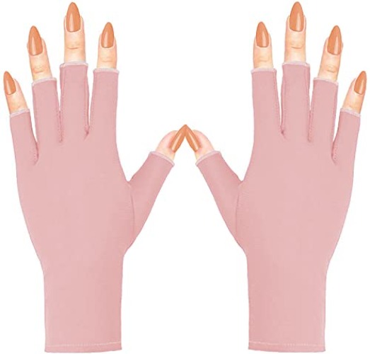COOSLIM Anti UV Gloves for Gel Nail Lamp, UPF50+ Protection Gloves for Manicures, UV Sun Protection Gloves for Women - Pink