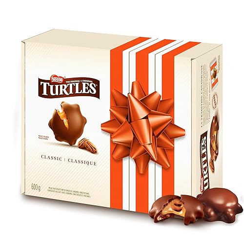 NEW TURTLES Giftbox, Caramel & Crunchy Pecans Draped In Rich Chocolate, Prepared In Canada, Gluten-Free, Valentines, Easter, Birthday, XL Size 600 g