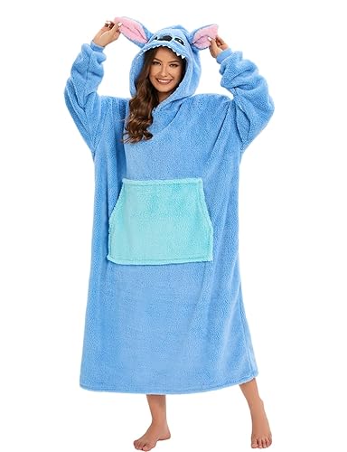 LATH.PIN Wearable Blanket Hoodie for Women Oversized Blanket Sweatshirt Cute Sherpa Hoodie Blanket Jacket for Adults - Adult - Blue