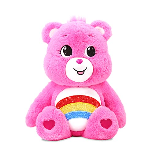 Care Bears 18 inch Plush - Cheer Bear with Glitter Belly Badge - Soft Huggable Material!, Pink - Cheer Bear