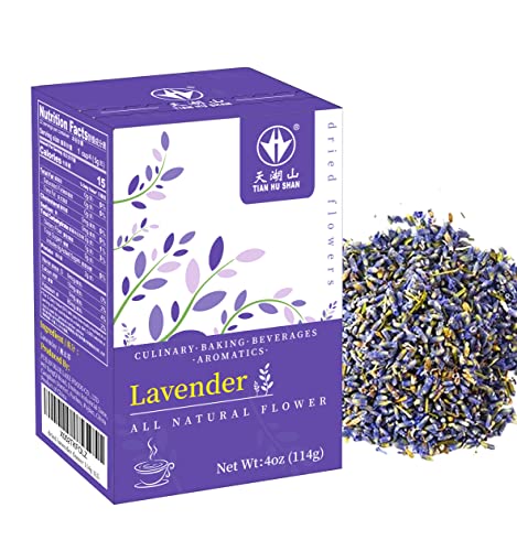 TIAN HU SHAN Dried Lavender Flower Buds, Culinary Food Grade for Baking, Fresh Fragrance, 4 Ounce, Herbal Tea, Packing in Bulks - Lavender - 4 Ounce (Pack of 1)
