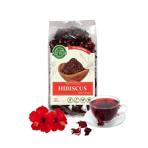 Eat Well Premium Foods Hibiscus Tea 15 oz, Dried Hibiscus Flowers, Loose Leaf, Hibiscus Herb Natural Dried Hibiscus Flowers, Extra Grade, Herbal Tea, Loose Leaf, Bulk - 16 Ounce (Pack of 1) - Hibiscus