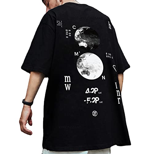 XYXIONGMAO Casual Sports Short-Sleeved T-Shirt Loose Cotton Japanese Streetwear Hip Hop Unisex Graphic Tees Shirts for Men - Large - Black