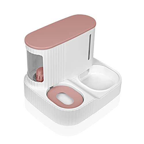 Gravity Pet Feeder and Water Dispenser Set, Automatic Cat Food Dispenser, Automatic Pet Feeder and Water Dispenser 2 in 1Suitable for Tracing Dogs and Pets - pink