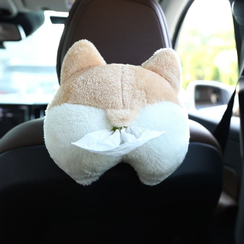 Plush Animal Car Tissue Holder - Beige
