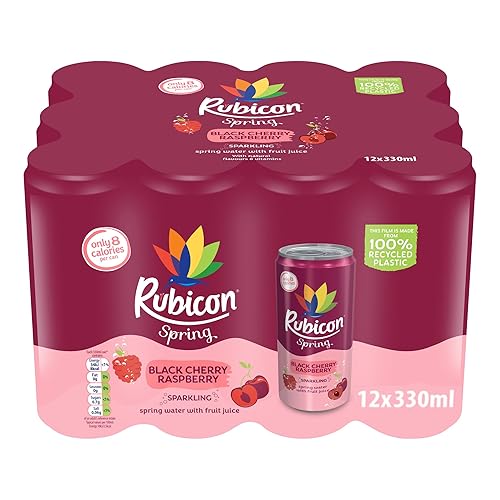 Rubicon Spring 12 Pack Black Cherry Raspberry, Sparkling Spring Water with Real Fruit Juice & Natural Flavours, , Only 9 Calories - 12 x 330ml Multipack Cans - Black Cherry Raspberry - 330ml - 12 Cans