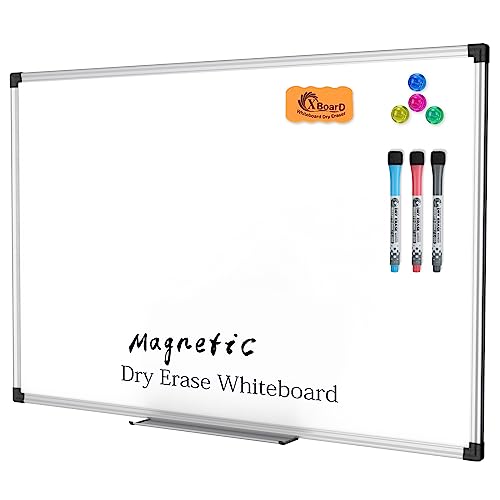 XBoard Magnetic Dry Erase Board/Whiteboard, 36 X 24 Inches, Double Sided White Board,1 Dry Eraser & 3 Dry Erase Markers & 4 Push Pin Magnets - 36" x 24"